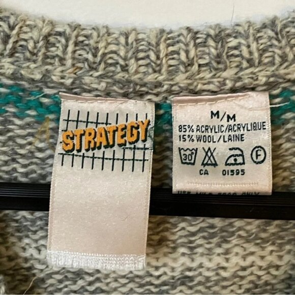 Vintage Strategy Wool Blend Gray Knit Striped V-neck Sweater - Picture 5 of 6